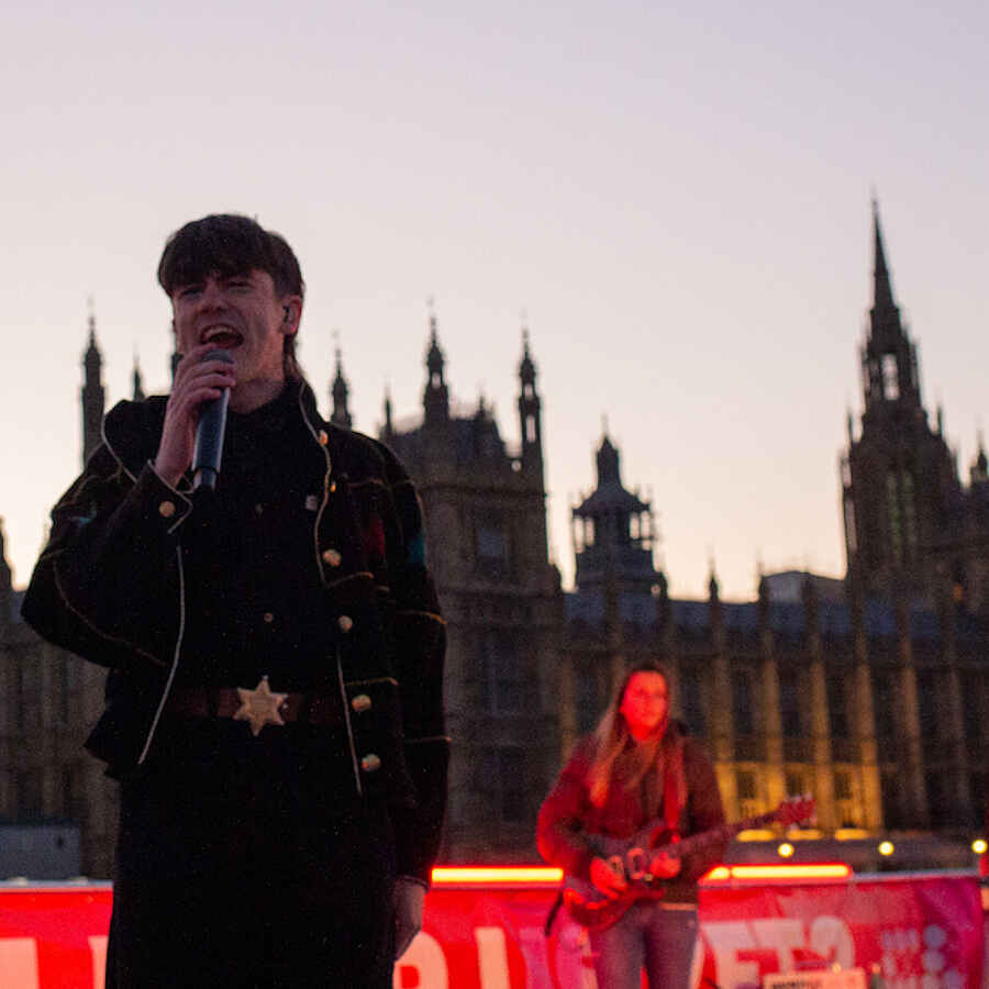 Declan McKenna performs 'British Bombs' outside the Houses of Parliament